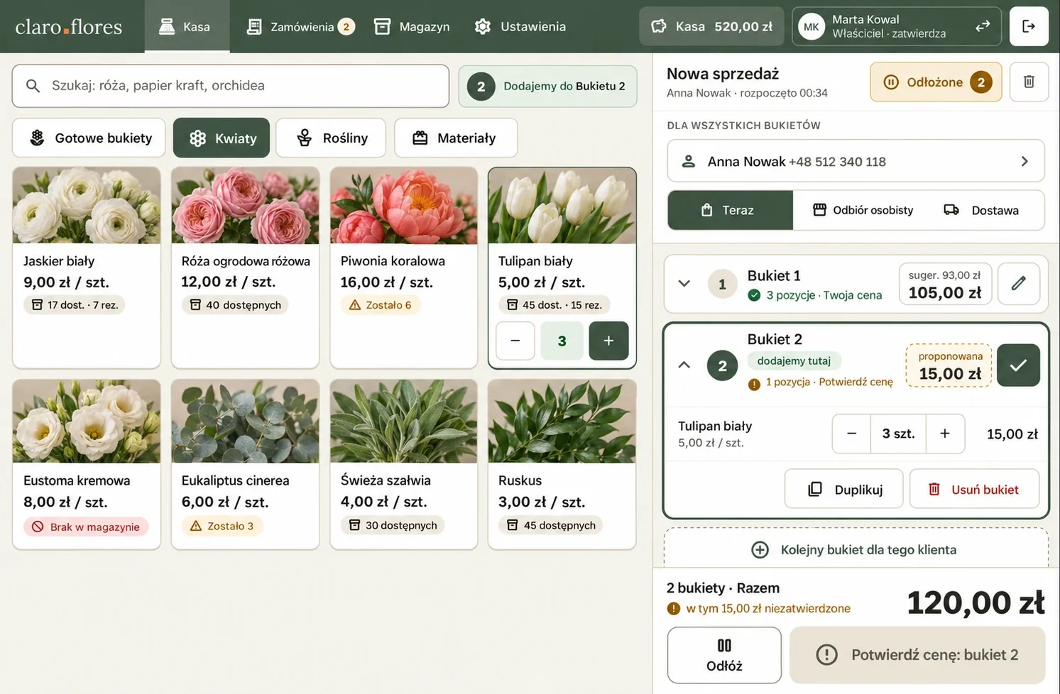 Kasa claro.flores na iPadzie: katalog kwiatów i nowa sprzedaż